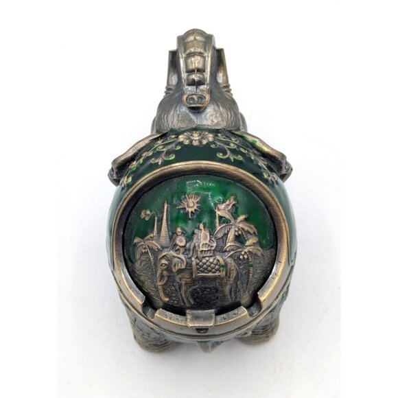 Vtg Enameled Metal Elephant Cigarette Ashtray with Hinged Lid Green Brass 6" - Picture 4 of 8